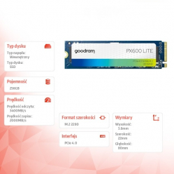 GOODRAM Dysk SSD PX600 Lite 256GB M.2 Gen4x4 NVMe 2280 3400/2000MB/s