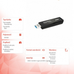 Adata Dysk SSD zewnętrzny SC610 500GB USB3.2A Gen2 czarny