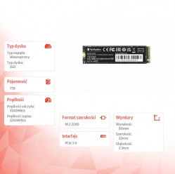 Verbatim Dysk Vi3000 PCIe NVMe M.2 SSD 1TB 3100/2200MB/s 