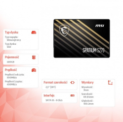 MSI Dysk SSD SPATIUM S270 480GB 2,5 cala SATA3 500/450MB/s