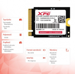 Adata Dysk SSD XPG GAMMIX S55 512GB PCIe 4x4 5/3.8MB/s M2230 