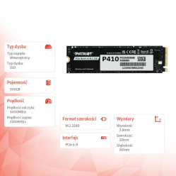 Patriot Dysk SSD 500GB P410 PCIe M.2 Gen4 x4 NVMe 1.4 2280 5000/2300MB/s 