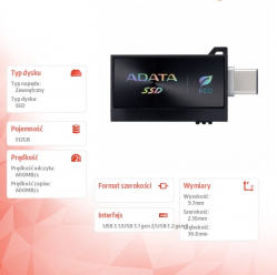 Adata Dysk zewnętrzny SSD SC730 512G USB 3.2C/A 600/600MB/s czarny