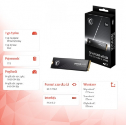 MSI Dysk SSD SPATIUM M560 1TB M.2 PCIe 5.0 10200/8400MB/s