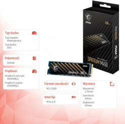 MSI Dysk SSD SPATIUM M450 500GB M.2 PCIe 4.0 3600/2300MB/s