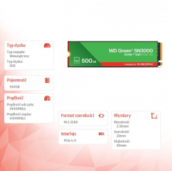 Western Digital Dysk SSD Green 500GB M.2 2280 SN3000 NVMe PCIE4.0