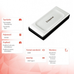 Kingston Dysk SSD XS2000 500GB USB3.2 Gen2.2 Zewnętrzny