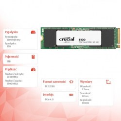 Crucial Dysk SSD E100 1TB M.2 NVMe 2280 PCIe 4.0 5000/4500 MB/s