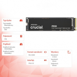 Crucial Dysk SSD P510 1TB M.2 NVMe Gen5 2280 11000/9500 MB/s