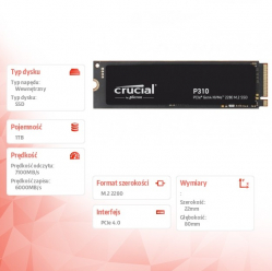 Crucial Dysk SSD P310 1TB M.2 NVMe PCIe 4.0 2280 7100/6000