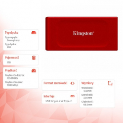 Kingston Dysk SSD XS1000R 1TB USB3.2 Gen2.2 Zewnętrzny Red