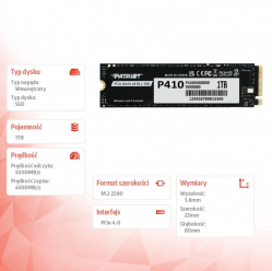 Patriot Dysk SSD 1TB P410 PCIe M.2 Gen4 x4 NVMe 1.4 2280 5000/4500MB/s 