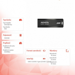 Adata Dysk SSD zewnętrzny SC610 1000 GB USB3.2A Gen2 czarny 