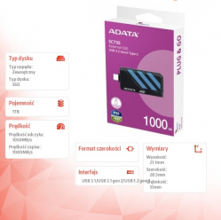 Adata Dysk SSD External SC735 1TB U3.2C 1000/1000MB/s Blue 