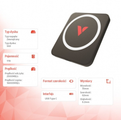 Verbatim Dysk zewnętrzny SnapBack Magnetic SSD Mocha MagSave 1TB Apple ProRes 4K 