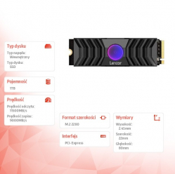 Lexar Dysk SSD NM1090 1TB Gen5 11500/9000 Radiator RGB 