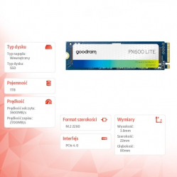 GOODRAM Dysk SSD PX600 Lite 1TB Gen4x4 NMVe 2280 3600/2700MB/s