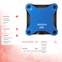 Adata Dysk zewnętrzny SSD SD620 1TB U3.2A 520/460 MB/s niebieski