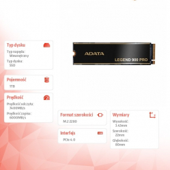 Adata Dysk SSD LEGEND 900 Pro 1TB PCIe 4x4 7.4/6 GB/s M.2 