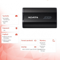 Adata Dysk SSD External SD810 1TB USB3.2C 20Gb/s czarny