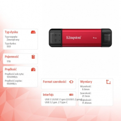 Kingston Dysk zewnętrzny SSD 1TB DualPortable USB-A/C 3.2 Gen2