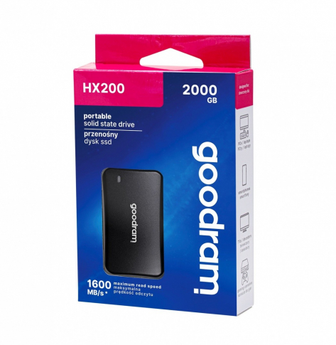 GOODRAM Dysk SSD HX200 2TB USB-C+A 1600/1500MB/s czarny