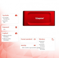 Kingston Dysk SSD XS1000R 2TB USB3.2 Gen2.2 Zewnętrzny Red 