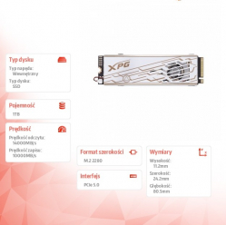 Adata Dysk SSD XPG MARS 980 PRO 1TB PCIe 5x4 14/10 GB/s M2