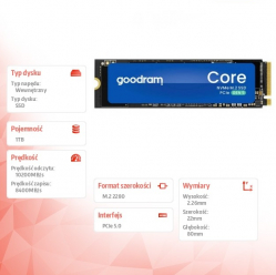 GOODRAM Dysk SSD Core 1TB Gen5 2280 10200/8400MB/s 