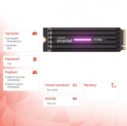 Crucial Dysk SSD T710 1TB M.2 NVMe 2280 PCIe 5.0 14900/13700 radiator