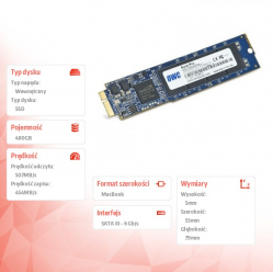 OWC Dysk SSD Aura Pro 480GB Macbook Air 2010/2011 285-500MB/s 50-60k IOPS