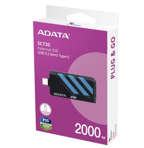 Adata Dysk SSD External SC735 2TB U3.2C 1000/1000MB/s Blue 