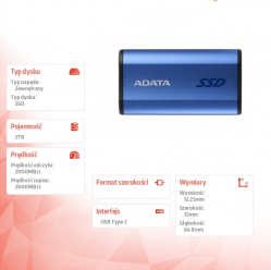 Adata Dysk zewnętrzny SSD SE880 2TB USB3.2A/C Gen2x2 Niebieski