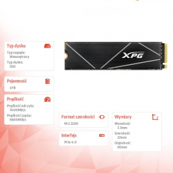 Adata Dysk SSD XPG GAMMIX S70 BLADE 4TB PCIe 4x4 7.4/6.6 GBs