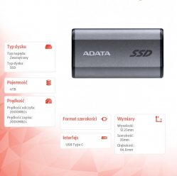 Adata Dysk zewnętrzny SSD SE880 4TB USB3.2A/C Gen2x2