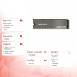 Adata Dysk SSD LEGEND 860 500G PCIe 4x4 5000/3000 MB/s M.2
