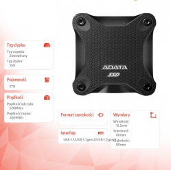 Adata Zewnętrzny dysk SSD SD620 2TB U3.2A 520/460 MB/s Black 