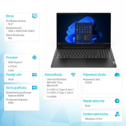 Laptop Lenovo V15 G6 15.6 FHD Ryzen 7 16GB 512GB AMD W11Pro 3YR OS 