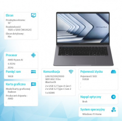 Asus Notebook ExpertBook P3 PM3606CKA-MB0200W - Ryzen AI 5 330/16GB/512GB/16 WUXGA/Win 11 HOME/3YRS
