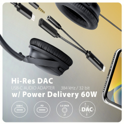 Karta dźwiękowa AXAGON ADA-HCPD zewnętrzna | USB-C | 384kHz | 32bit | DAC 3.5mm | czarny