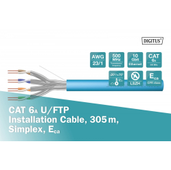 Kabel instalacyjny Digitus kat.6A, U/FTP, Eca, AWG 23/1, LSOH, 305m, karton, Niebieski