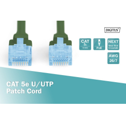 Kabel sieciowy Digitus Patch cord kat.5e UTP, CU, AWG 26/7 0,5m Zielony