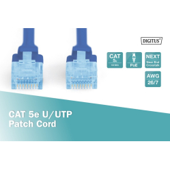 Kabel sieciowy Digitus Patch cord kat.5e UTP, CU, AWG 26/7 0,5m Niebieski