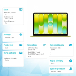 Apple MacBook Neo 13 A18 Pro 6 5 8GB 512GB SSD bez zasilacza Touch ID Cytrusowożółty