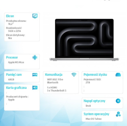 Apple MacBook Pro 16.2 M5 Max 18 40 48GB 2TB SSD Srebrny