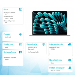 Apple MacBook Air 15.3 M5 10 10 16GB 512GB SSD Srebrny