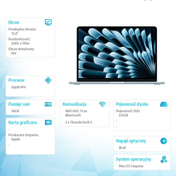 Apple MacBookAir 13 cali 10C GPU 16GB 512GB Niebieski