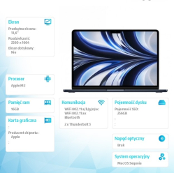 Apple MacBook Air 13.6: M2 8 8 16GB 256GB Północ MC7X4ZE A