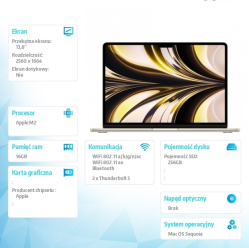 Apple MacBook Air 13.6: M2 8 8 16GB 256GB Księżycowa poświata MC7W4ZE A