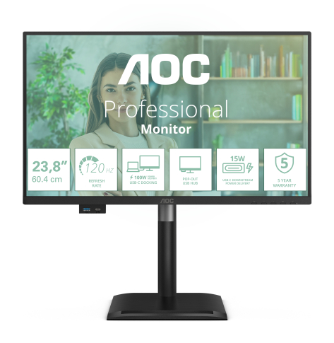 Monitor AOC 24P4CV 23.8 IPS FHD 120Hz HDMI DP USB-C glosniki Height Adj